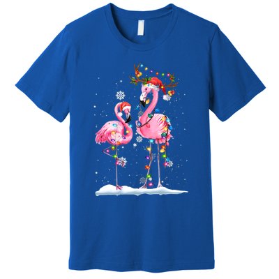 Christmas Flamingo Santa Hat Xmas Lights Flamingo Loves Gift Premium T-Shirt