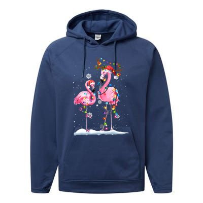 Christmas Flamingo Santa Hat Xmas Lights Flamingo Loves Gift Performance Fleece Hoodie