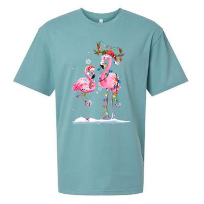 Christmas Flamingo Santa Hat Xmas Lights Flamingo Loves Gift Sueded Cloud Jersey T-Shirt