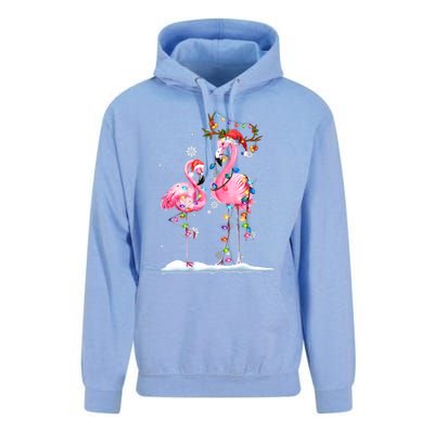 Christmas Flamingo Santa Hat Xmas Lights Flamingo Loves Gift Unisex Surf Hoodie