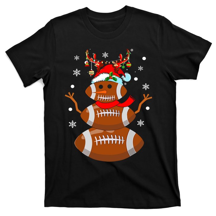 Christmas Football Snowman Kids Football Christmas T-Shirt