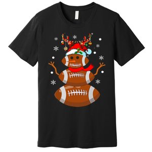 Christmas Football Snowman Kids Football Christmas Premium T-Shirt