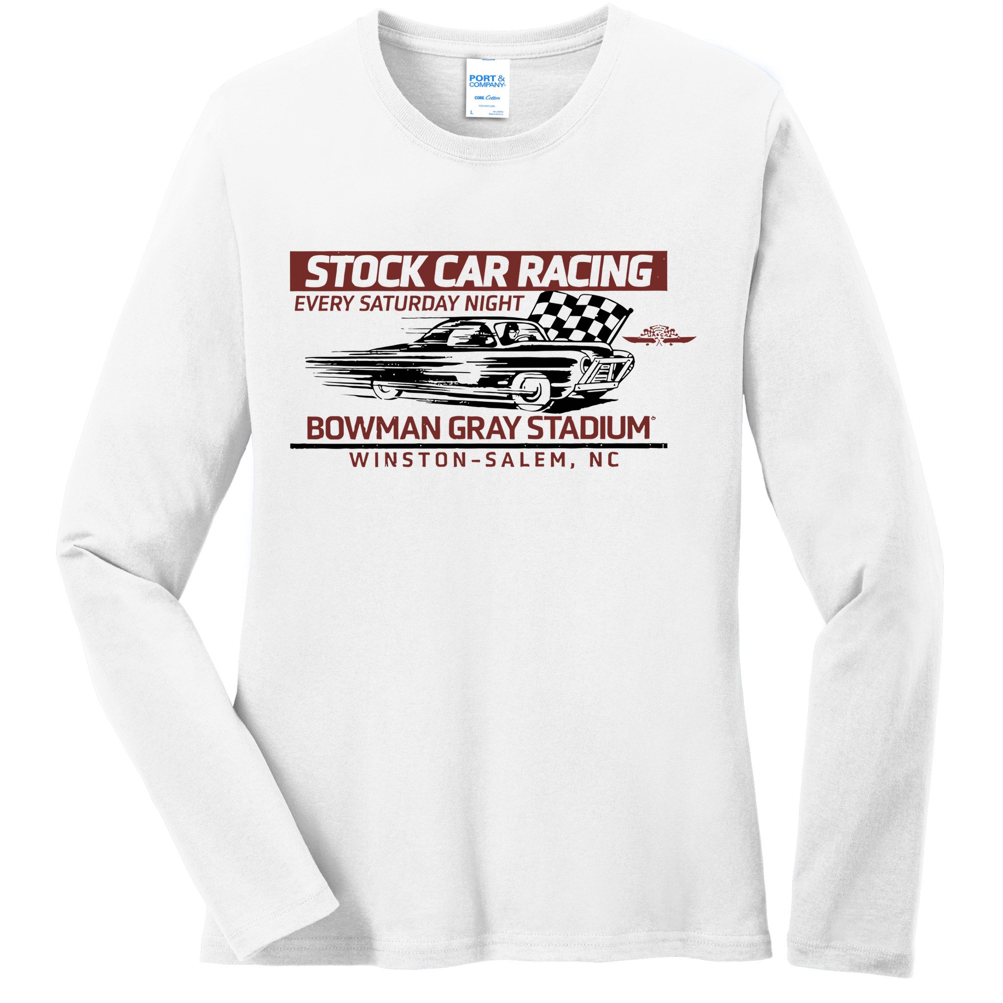 Checkered Flag Sports Tan Bowman Gray Stadium Clash Every Saturday Nigh Ladies Long Sleeve Shirt