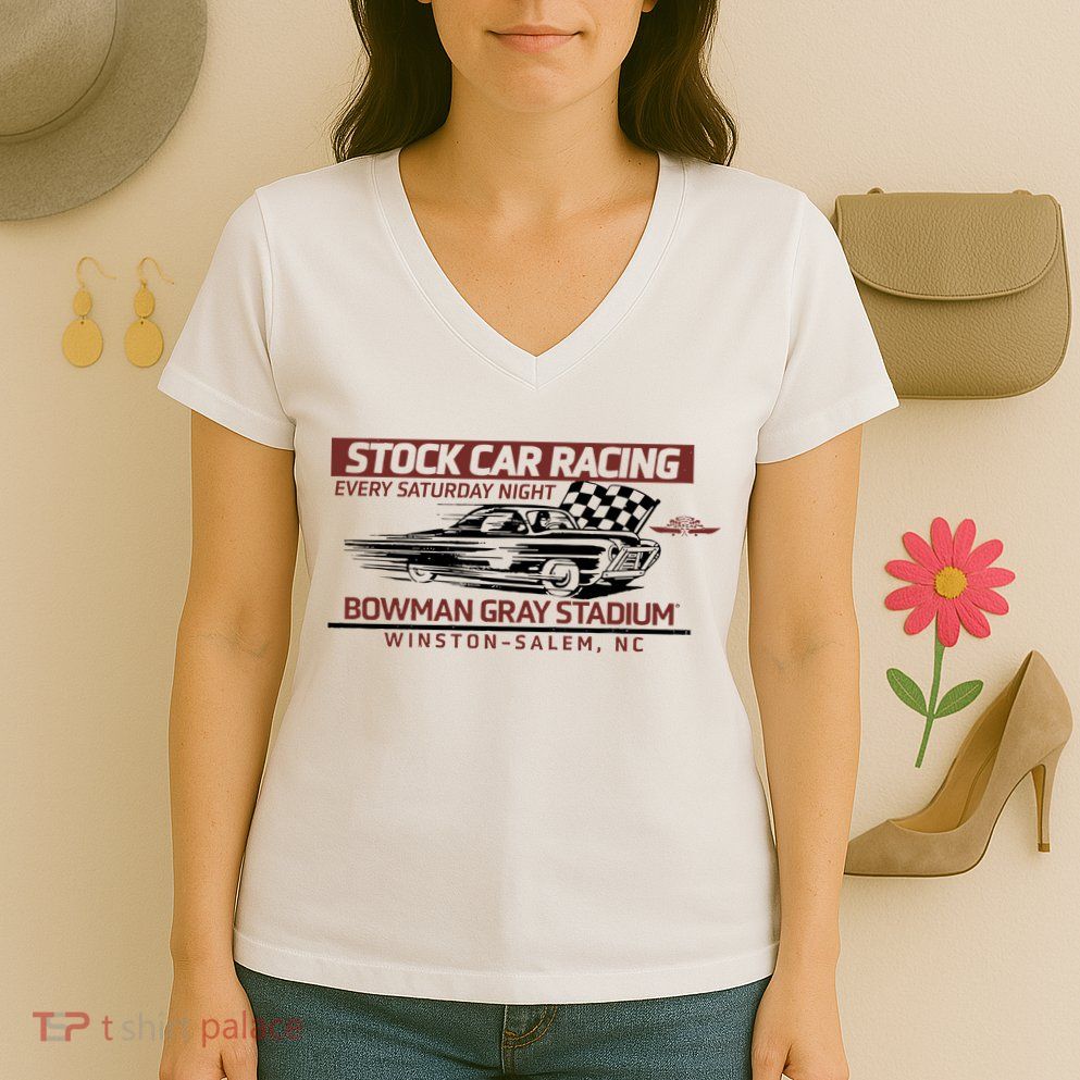 Checkered Flag Sports Tan Bowman Gray Stadium Clash Every Saturday Nigh Women's V-Neck T-Shirt
