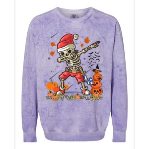 Christmas Funny Santa Skeleton Dabbing Halloween Costume Fun Colorblast Crewneck Sweatshirt