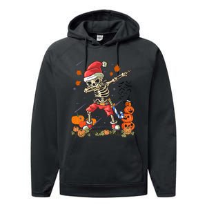 Christmas Funny Santa Skeleton Dabbing Halloween Costume Fun Performance Fleece Hoodie