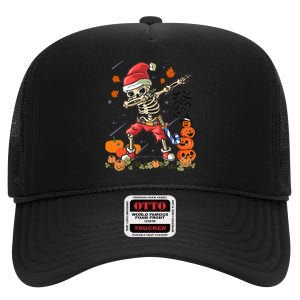 Christmas Funny Santa Skeleton Dabbing Halloween Costume Fun High Crown Mesh Back Trucker Hat