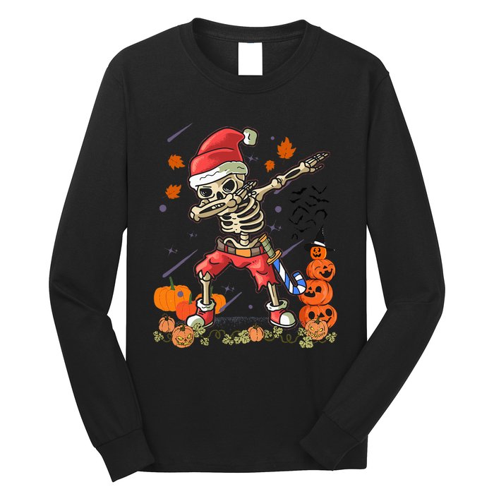 Christmas Funny Santa Skeleton Dabbing Halloween Costume Fun Long Sleeve Shirt