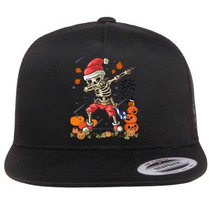 Christmas Funny Santa Skeleton Dabbing Halloween Costume Fun Flat Bill Trucker Hat