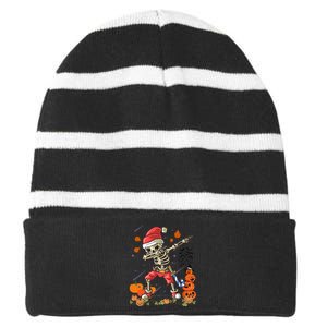 Christmas Funny Santa Skeleton Dabbing Halloween Costume Fun Striped Beanie with Solid Band