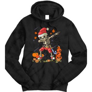 Christmas Funny Santa Skeleton Dabbing Halloween Costume Fun Tie Dye Hoodie