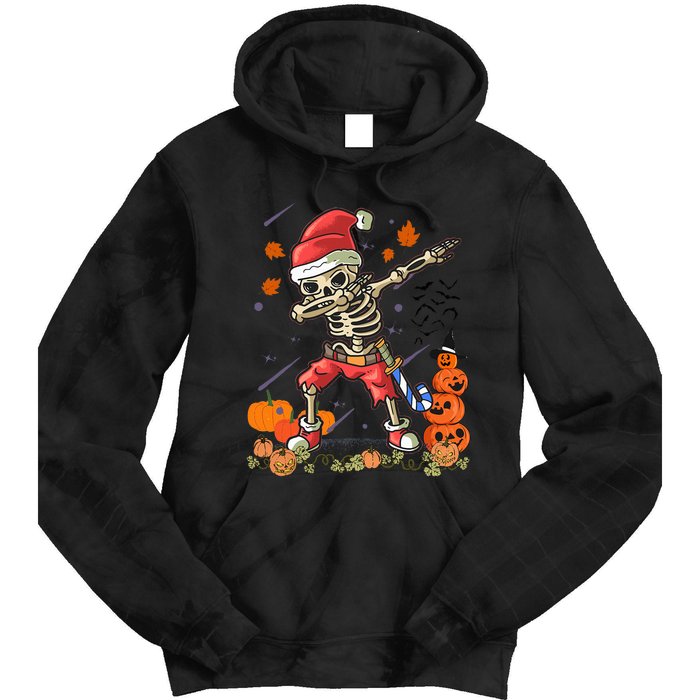 Christmas Funny Santa Skeleton Dabbing Halloween Costume Fun Tie Dye Hoodie