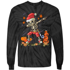 Christmas Funny Santa Skeleton Dabbing Halloween Costume Fun Tie-Dye Long Sleeve Shirt