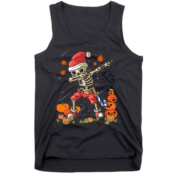 Christmas Funny Santa Skeleton Dabbing Halloween Costume Fun Tank Top