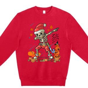 Christmas Funny Santa Skeleton Dabbing Halloween Costume Fun Premium Crewneck Sweatshirt