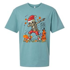 Christmas Funny Santa Skeleton Dabbing Halloween Costume Fun Sueded Cloud Jersey T-Shirt