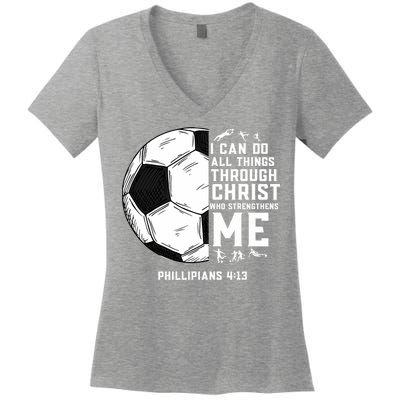 Christian Funny Soccer Men Boys Religious Women's V-Neck T-Shirt
