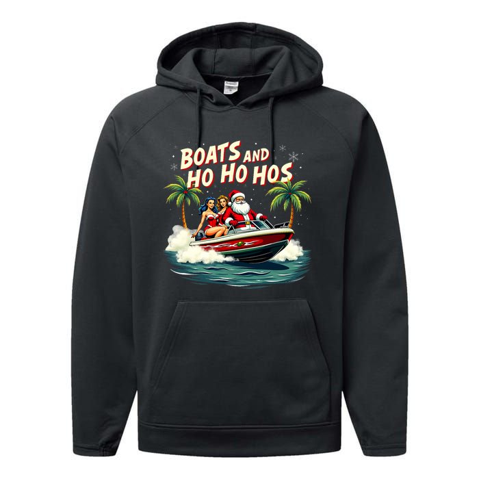 Christmas Funny Santa Boats And Ho Ho Hos Performance Fleece Hoodie