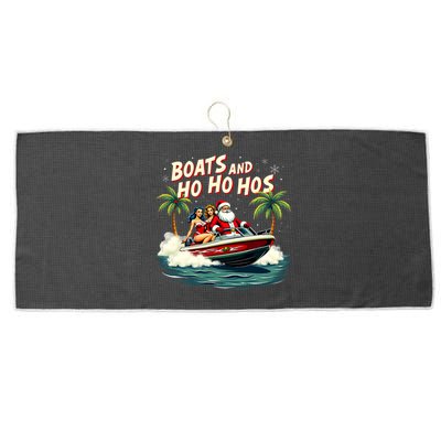 Christmas Funny Santa Boats And Ho Ho Hos Large Microfiber Waffle Golf Towel