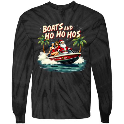 Christmas Funny Santa Boats And Ho Ho Hos Tie-Dye Long Sleeve Shirt