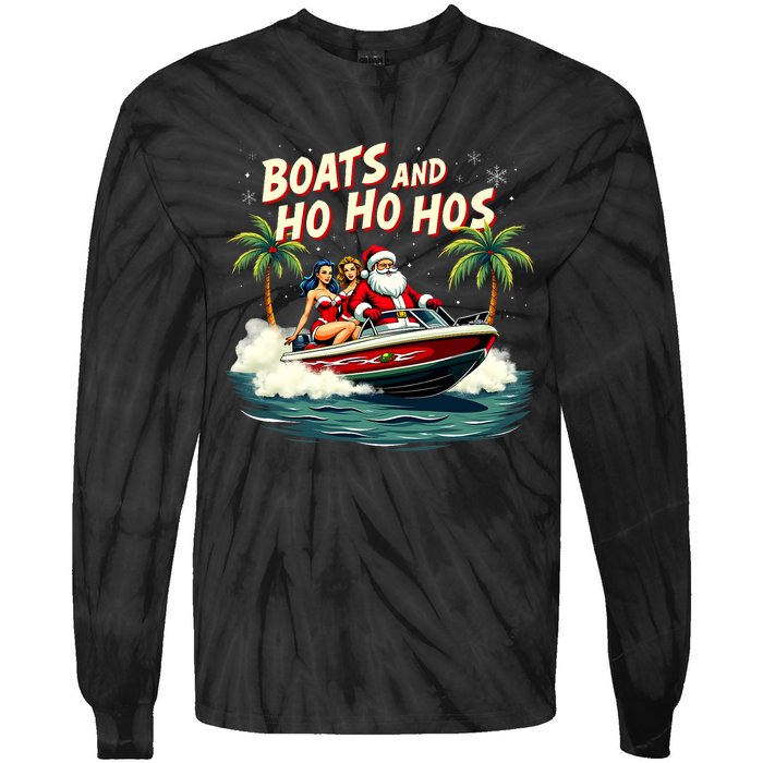 Christmas Funny Santa Boats And Ho Ho Hos Tie-Dye Long Sleeve Shirt