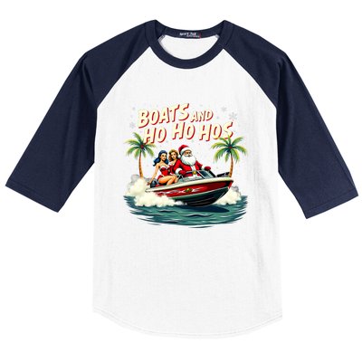 Christmas Funny Santa Boats And Ho Ho Hos Baseball Sleeve Shirt