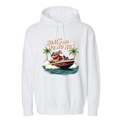 Christmas Funny Santa Boats And Ho Ho Hos Garment-Dyed Fleece Hoodie