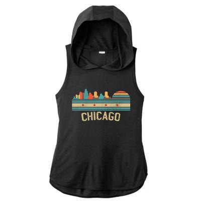 Chicago Flag Skyline Vintage Illinois City Ladies PosiCharge Tri-Blend Wicking Draft Hoodie Tank