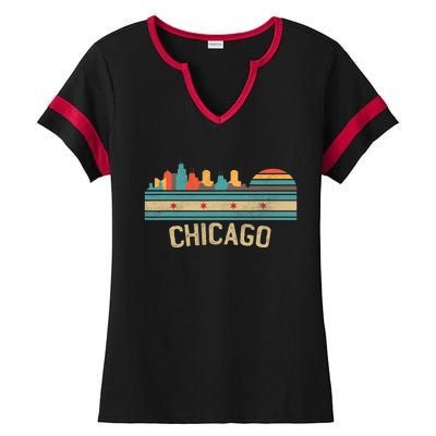 Chicago Flag Skyline Vintage Illinois City Ladies Halftime Notch Neck Tee