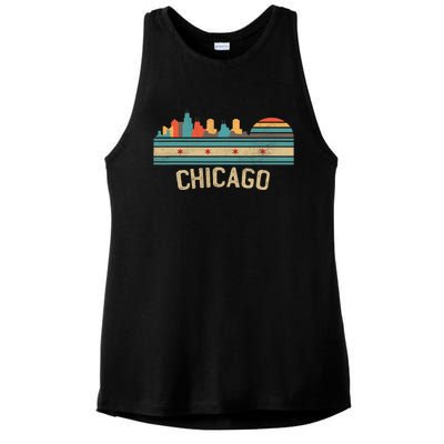 Chicago Flag Skyline Vintage Illinois City Ladies PosiCharge Tri-Blend Wicking Tank