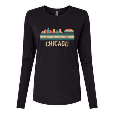 Chicago Flag Skyline Vintage Illinois City Womens Cotton Relaxed Long Sleeve T-Shirt