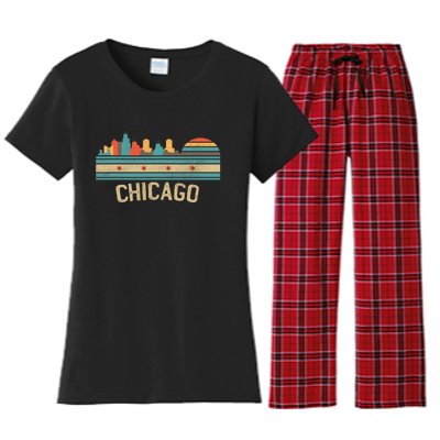 Chicago Flag Skyline Vintage Illinois City Women's Flannel Pajama Set