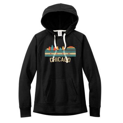 Chicago Flag Skyline Vintage Illinois City Women's Fleece Hoodie