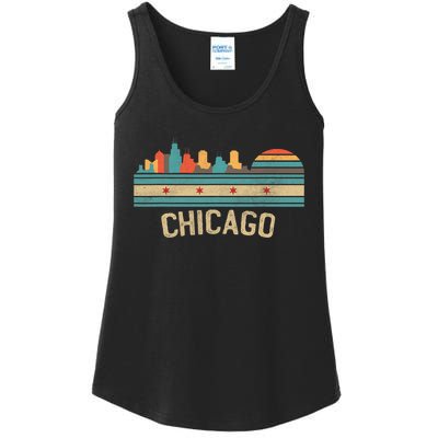 Chicago Flag Skyline Vintage Illinois City Ladies Essential Tank