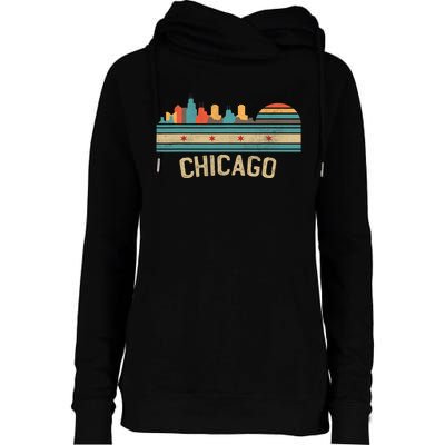 Chicago Flag Skyline Vintage Illinois City Womens Funnel Neck Pullover Hood