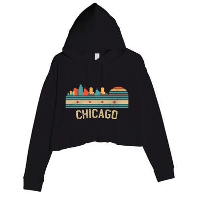 Chicago Flag Skyline Vintage Illinois City Crop Fleece Hoodie