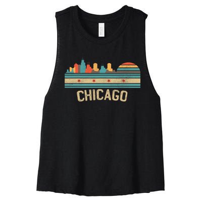 Chicago Flag Skyline Vintage Illinois City Women's Racerback Cropped Tank