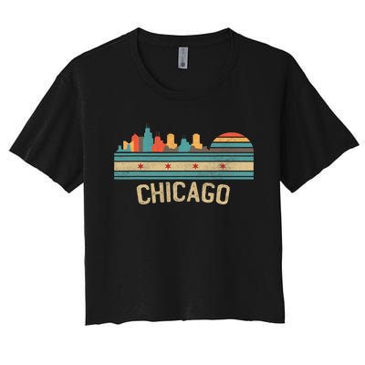 Chicago Flag Skyline Vintage Illinois City Women's Crop Top Tee