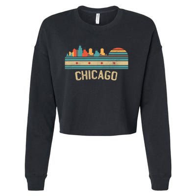 Chicago Flag Skyline Vintage Illinois City Cropped Pullover Crew