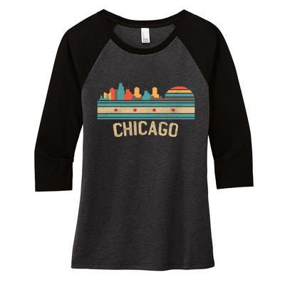 Chicago Flag Skyline Vintage Illinois City Women's Tri-Blend 3/4-Sleeve Raglan Shirt