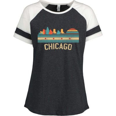 Chicago Flag Skyline Vintage Illinois City Enza Ladies Jersey Colorblock Tee