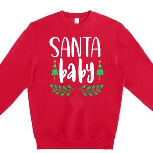 Christmas Funny Santa New Mama Pregnancy Announcet Gift Premium Crewneck Sweatshirt