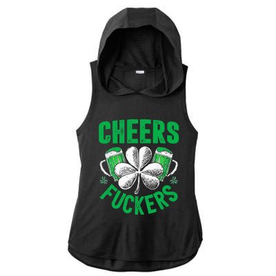 Cheers Fuckers St Patricks Day Funny Beer Drinking Ladies PosiCharge Tri-Blend Wicking Draft Hoodie Tank