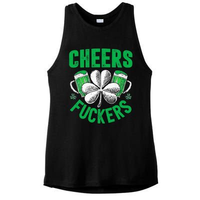 Cheers Fuckers St Patricks Day Funny Beer Drinking Ladies PosiCharge Tri-Blend Wicking Tank