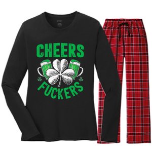 Cheers Fuckers St Patricks Day Funny Beer Drinking Women's Long Sleeve Flannel Pajama Set 