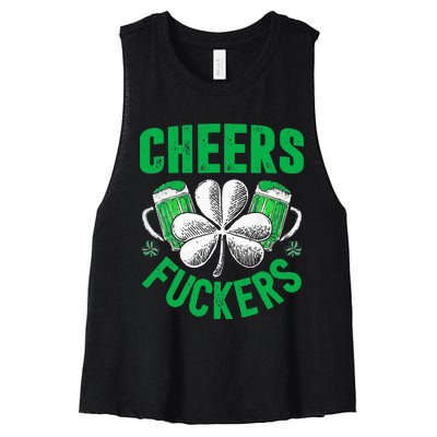 Cheers Fuckers St Patricks Day Funny Beer Drinking Women's Racerback Cropped Tank