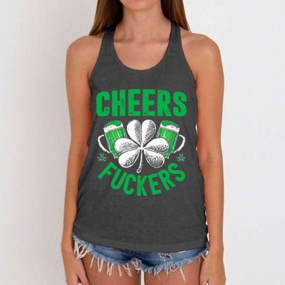 Cheers Fuckers St Patricks Day Funny Beer Drinking Women's Knotted Racerback Tank