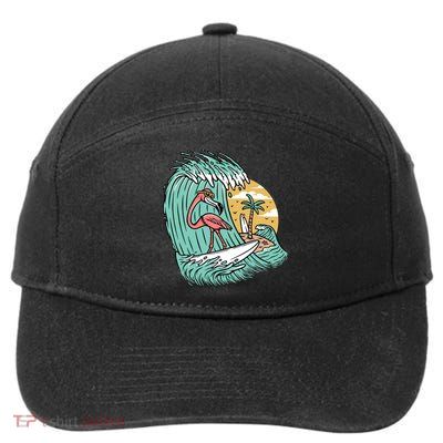 Cute Flamingo Surfing The Sea Holiday Gift Surf 7-Panel Snapback Hat