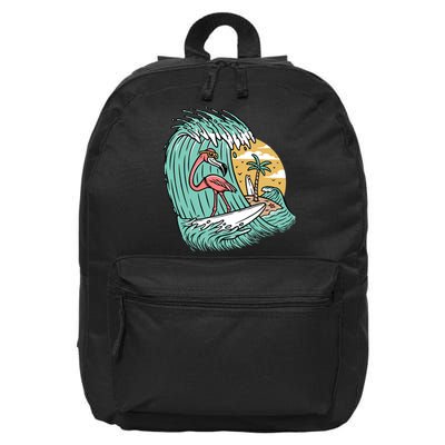 Cute Flamingo Surfing The Sea Holiday Gift Surf 16 in Basic Backpack