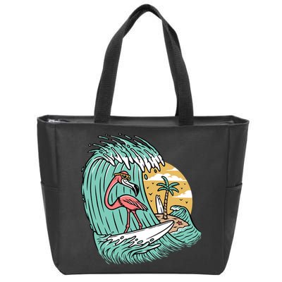 Cute Flamingo Surfing The Sea Holiday Gift Surf Zip Tote Bag